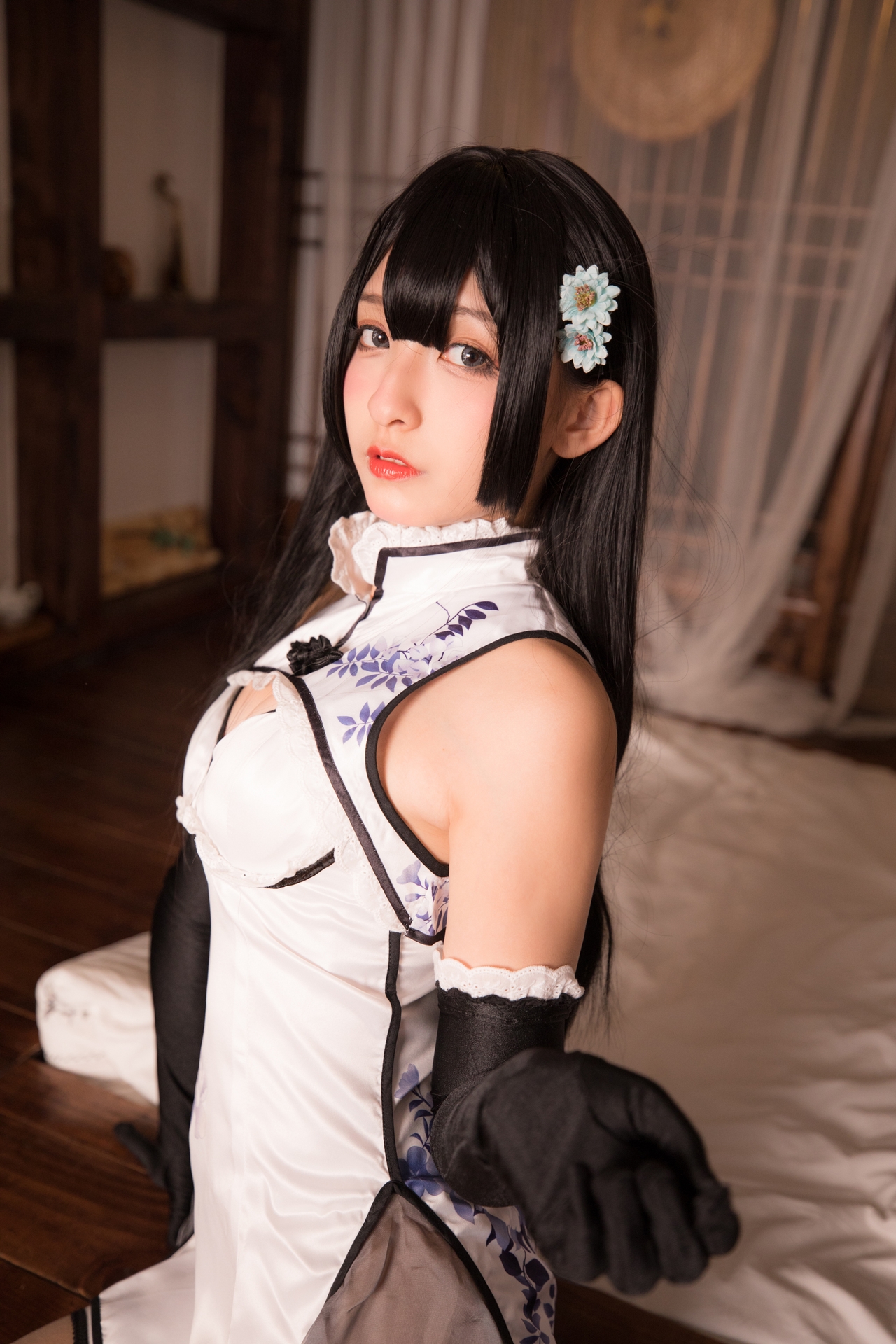 妩媚加身神楽坂真冬御姐儿艳娘幻梦谭系列瓶儿Cosplay 好看的黑色长发超短裙青花旗袍绝绝子肉丝修长美腿纯欲妹子