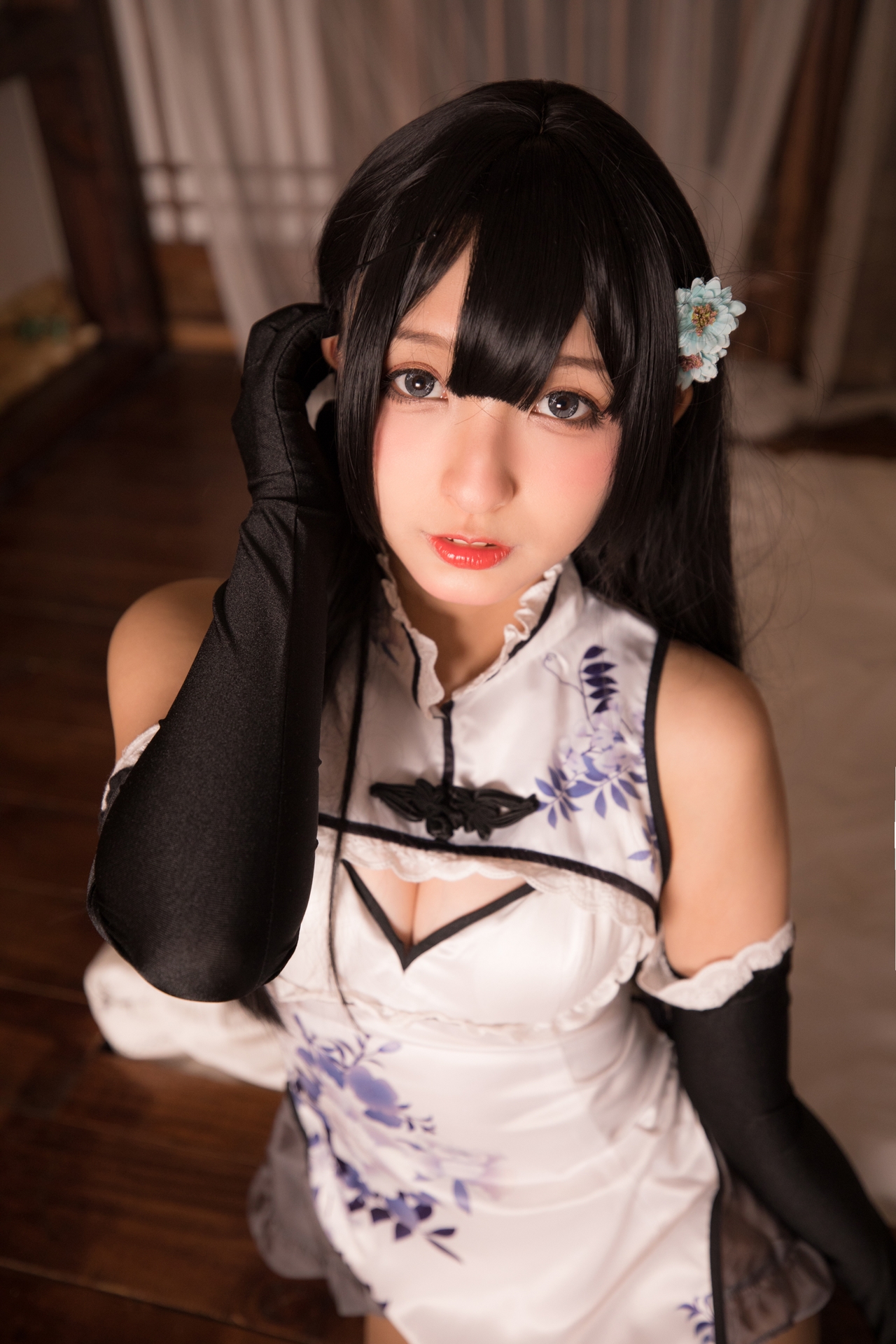 妩媚加身神楽坂真冬御姐儿艳娘幻梦谭系列瓶儿Cosplay 好看的黑色长发超短裙青花旗袍绝绝子肉丝修长美腿纯欲妹子