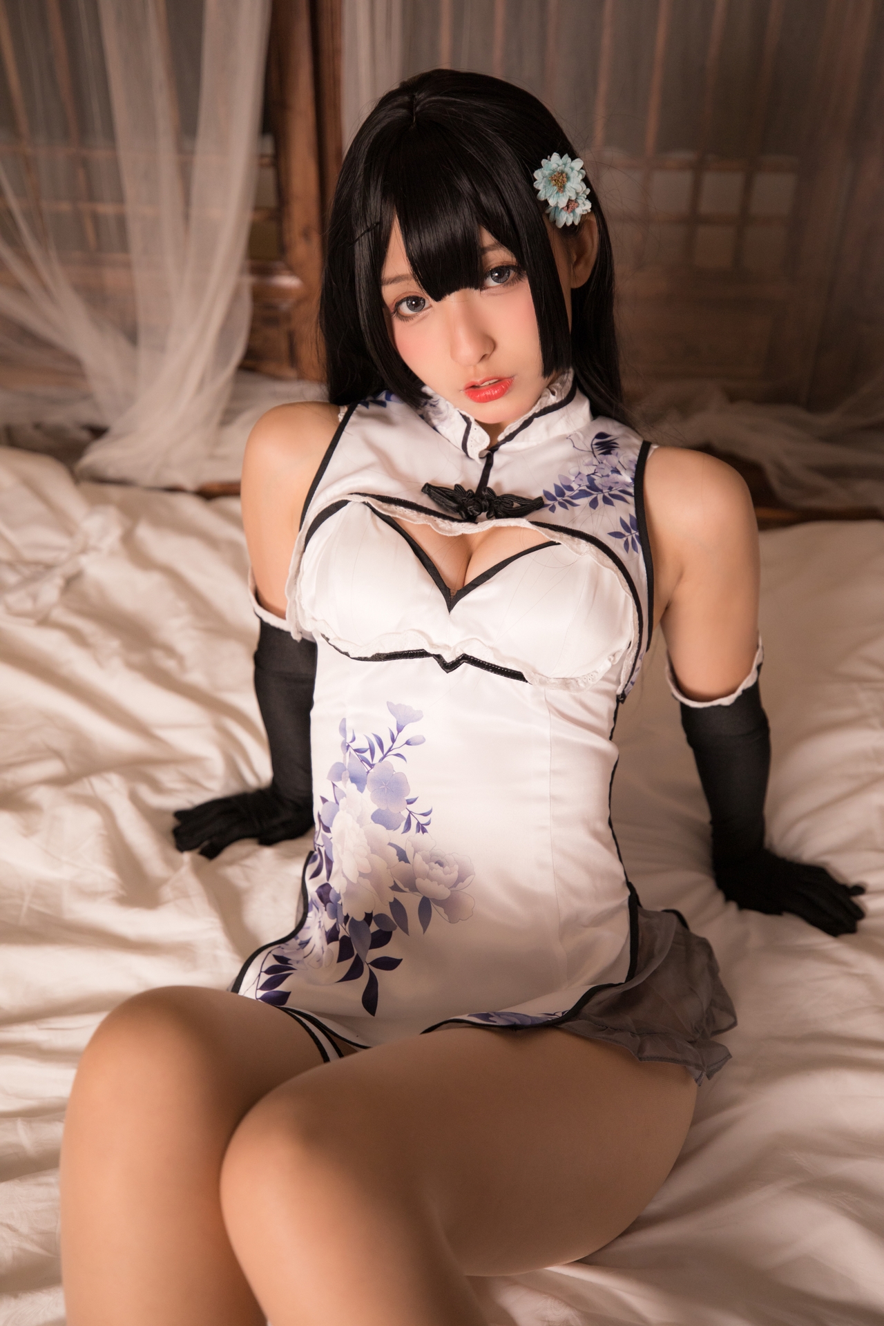 妩媚加身神楽坂真冬御姐儿艳娘幻梦谭系列瓶儿Cosplay 好看的黑色长发超短裙青花旗袍绝绝子肉丝修长美腿纯欲妹子