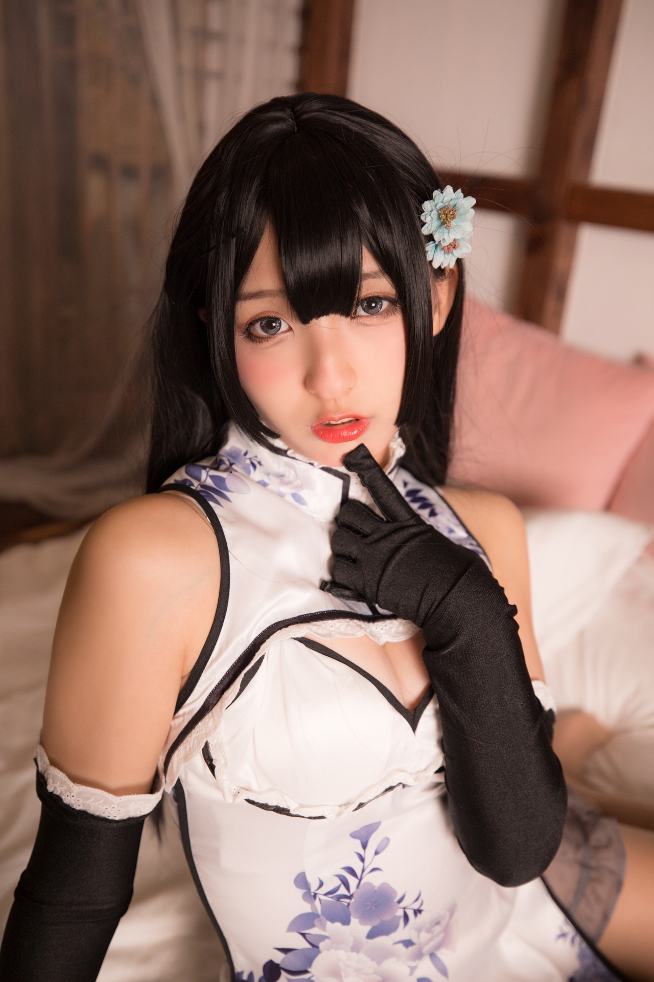 妩媚加身神楽坂真冬御姐儿艳娘幻梦谭系列瓶儿Cosplay 好看的黑色长发超短裙青花旗袍绝绝子肉丝修长美腿纯欲妹子