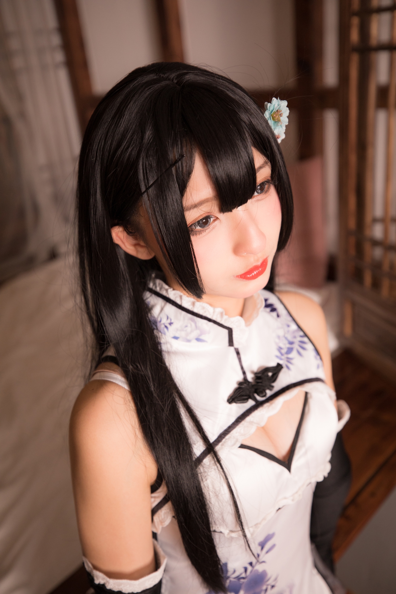 妩媚加身神楽坂真冬御姐儿艳娘幻梦谭系列瓶儿Cosplay 好看的黑色长发超短裙青花旗袍绝绝子肉丝修长美腿纯欲妹子