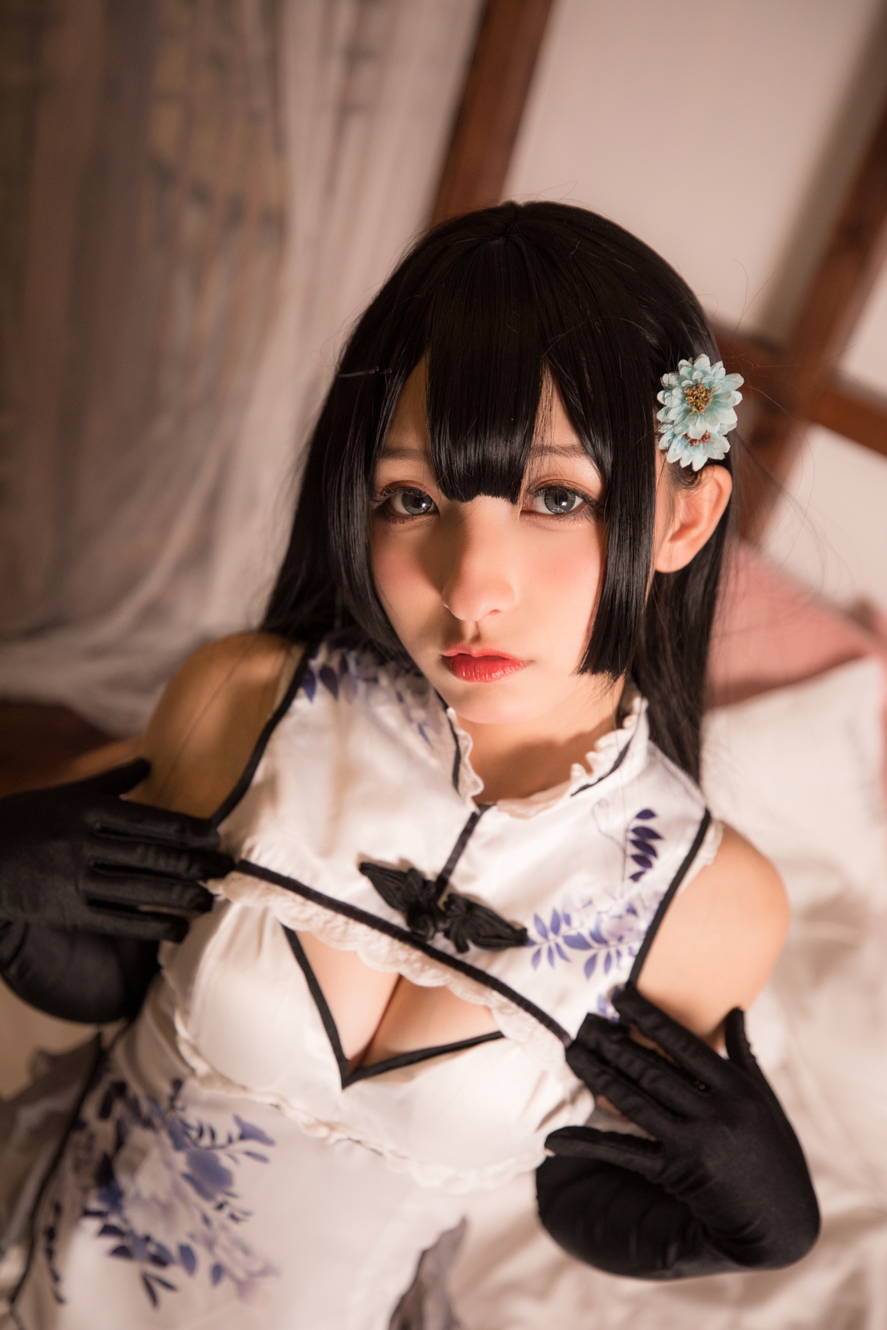 妩媚加身神楽坂真冬御姐儿艳娘幻梦谭系列瓶儿Cosplay 好看的黑色长发超短裙青花旗袍绝绝子肉丝修长美腿纯欲妹子