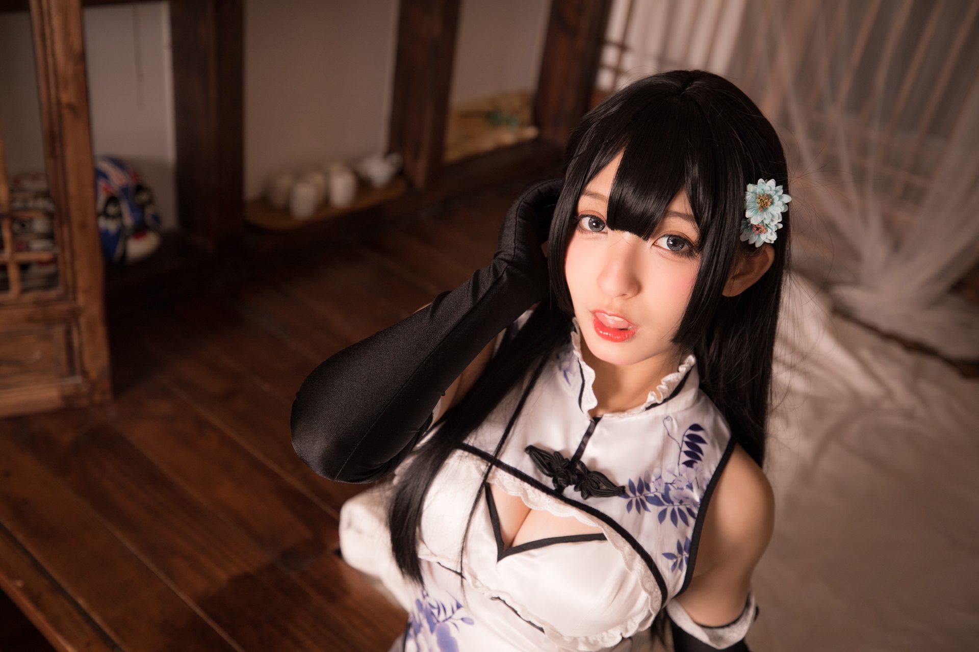 妩媚加身神楽坂真冬御姐儿艳娘幻梦谭系列瓶儿Cosplay 好看的黑色长发超短裙青花旗袍绝绝子肉丝修长美腿纯欲妹子