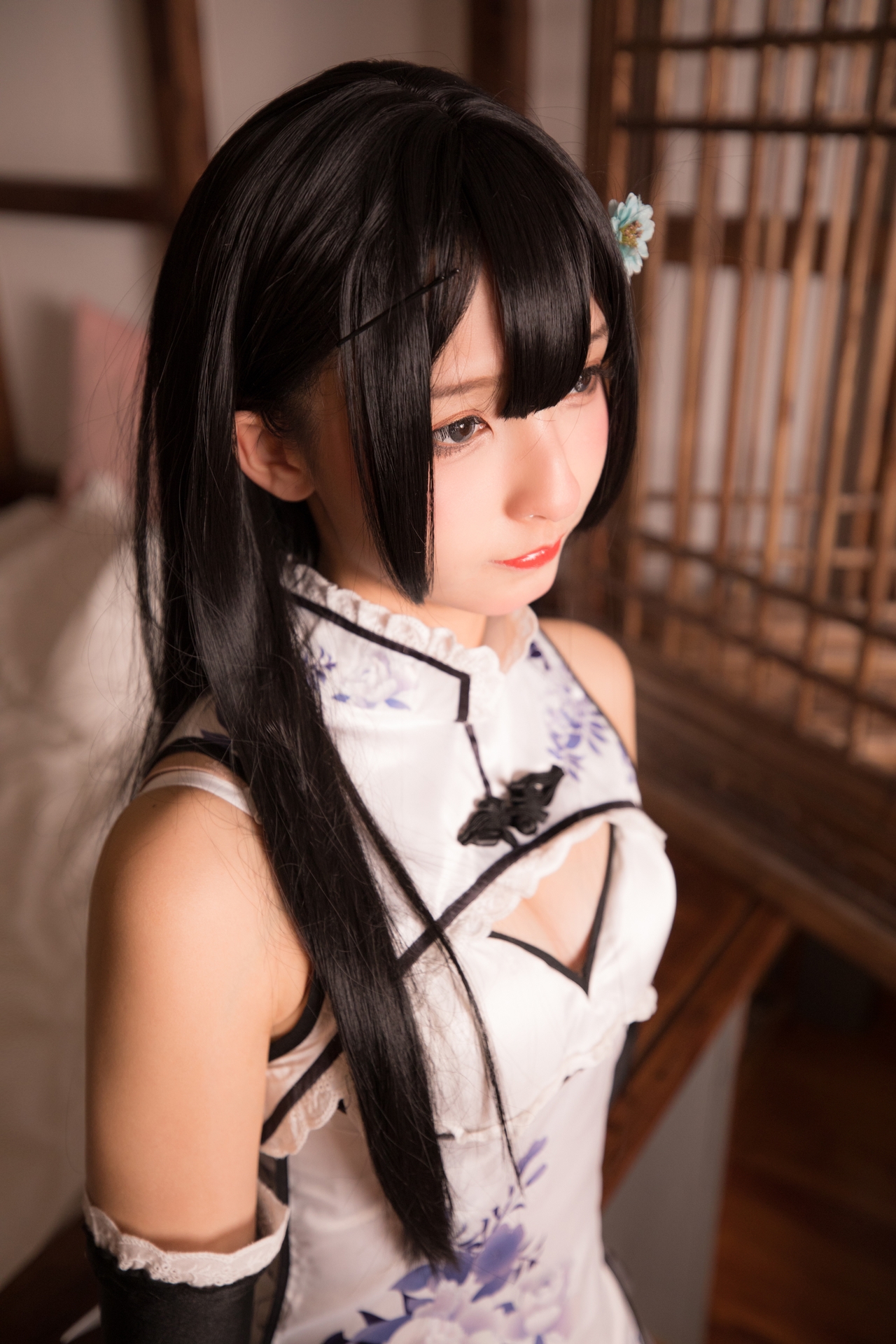 妩媚加身神楽坂真冬御姐儿艳娘幻梦谭系列瓶儿Cosplay 好看的黑色长发超短裙青花旗袍绝绝子肉丝修长美腿纯欲妹子