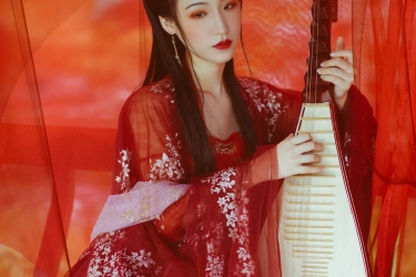 气质妹子柳若汐红妆古风汉服文化美女照 唯美清新美少女红衣琵琶美女图