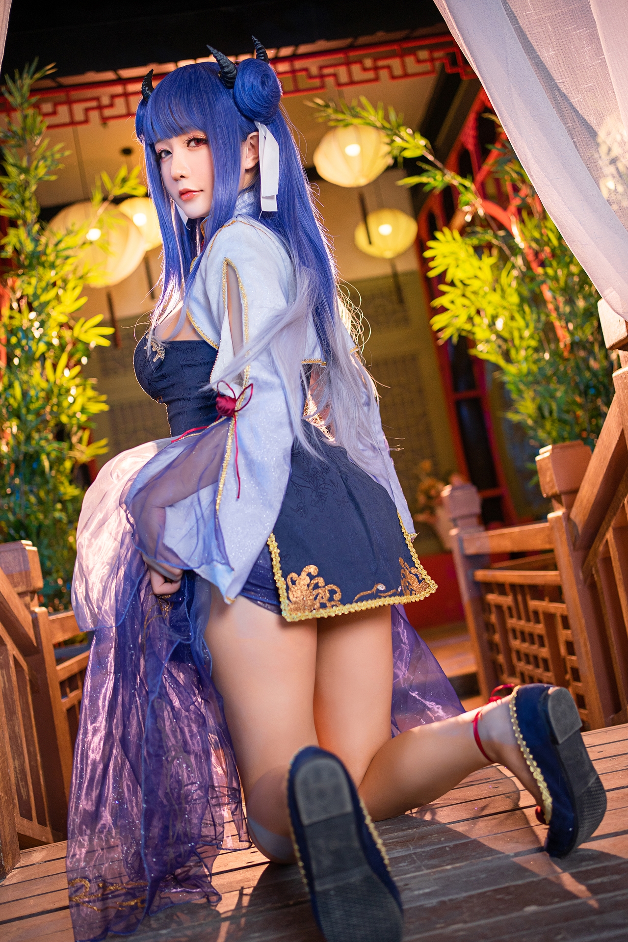 星之迟迟唯美清新美少女伊吹Cosplay 气质妹子古风紫纱旗袍写真照