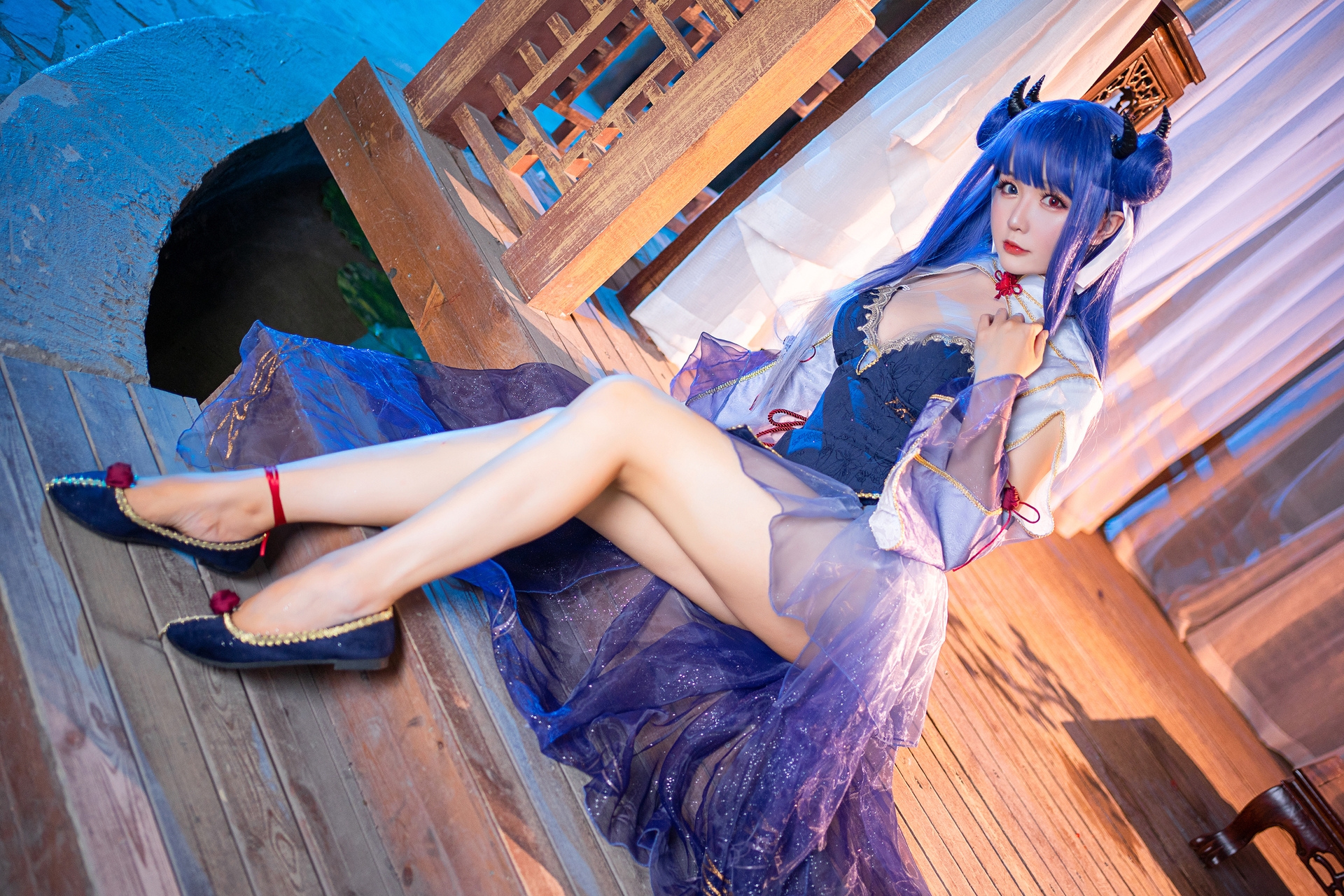 星之迟迟唯美清新美少女伊吹Cosplay 气质妹子古风紫纱旗袍写真照