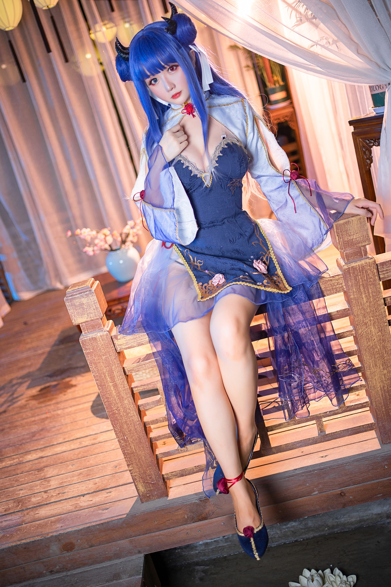 星之迟迟唯美清新美少女伊吹Cosplay 气质妹子古风紫纱旗袍写真照