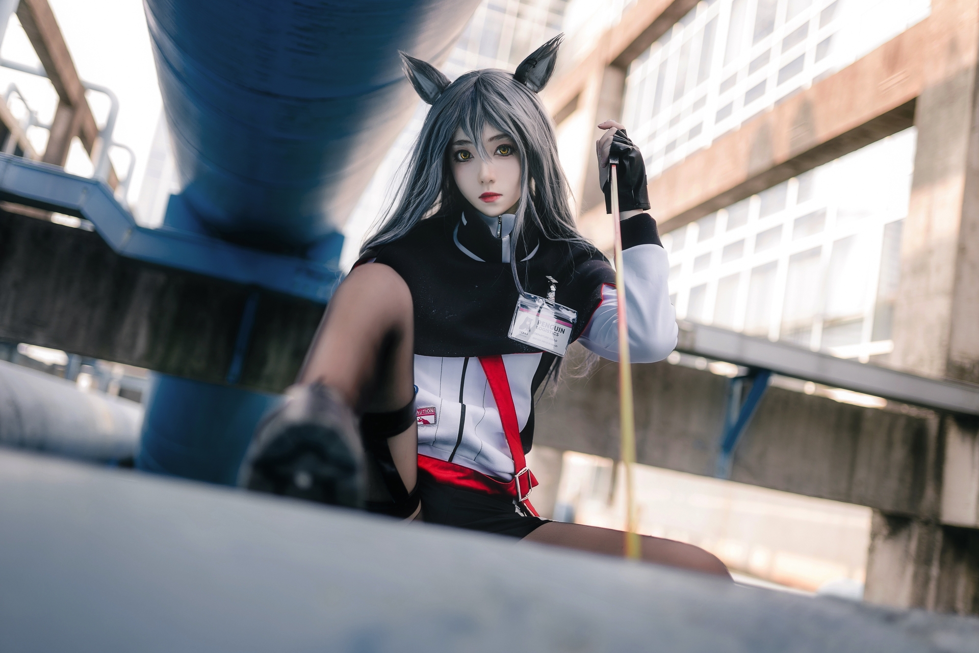 南桃Momoko唯美清新美少女得克萨斯常服Cosplay 气质妹子银发耳朵黑色丝袜宅男女神美腿控