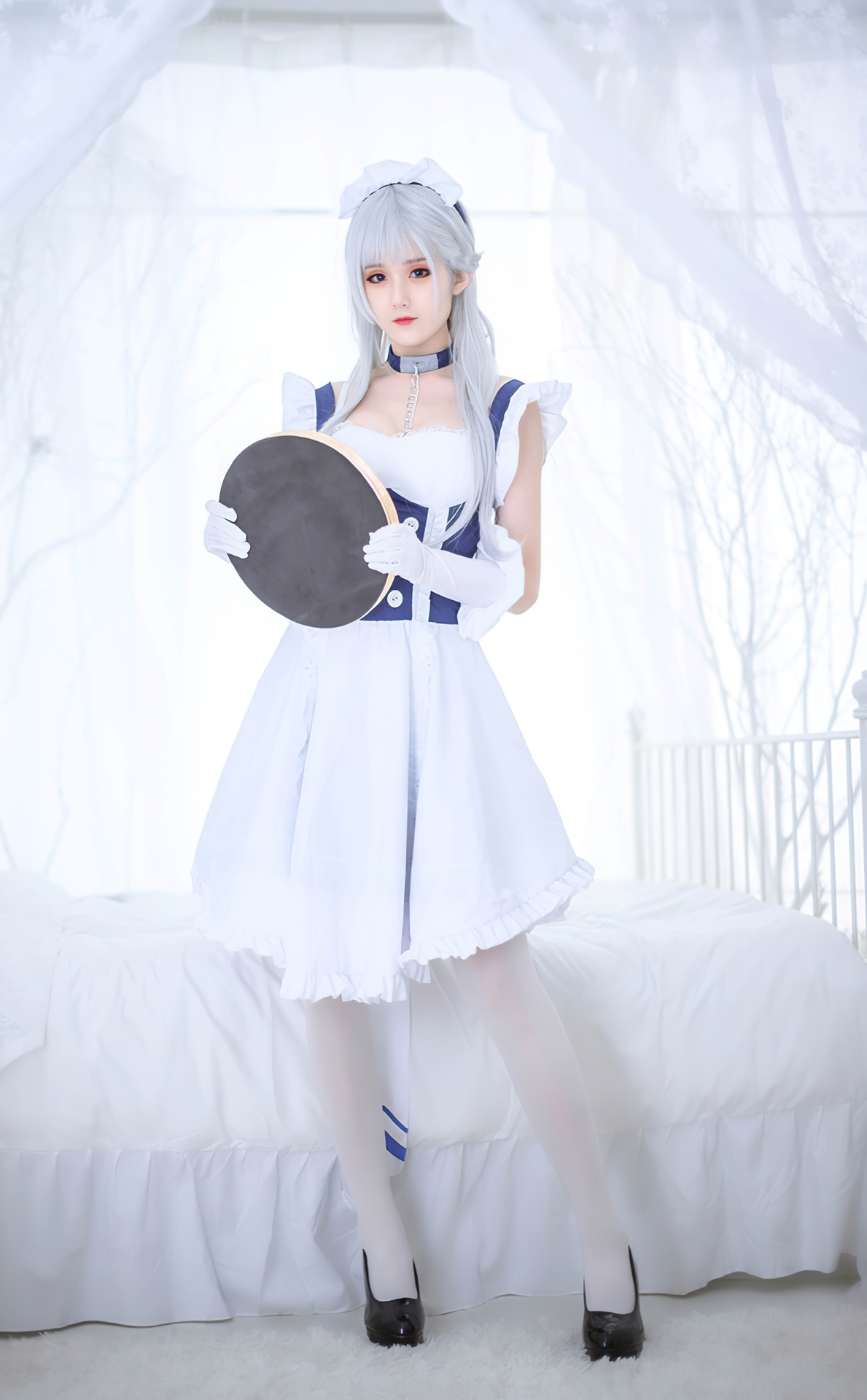 秋楚楚 唯美清新美少女贝尔法斯特女仆Cosplay 气质妹子女仆装白色丝袜美腿写真