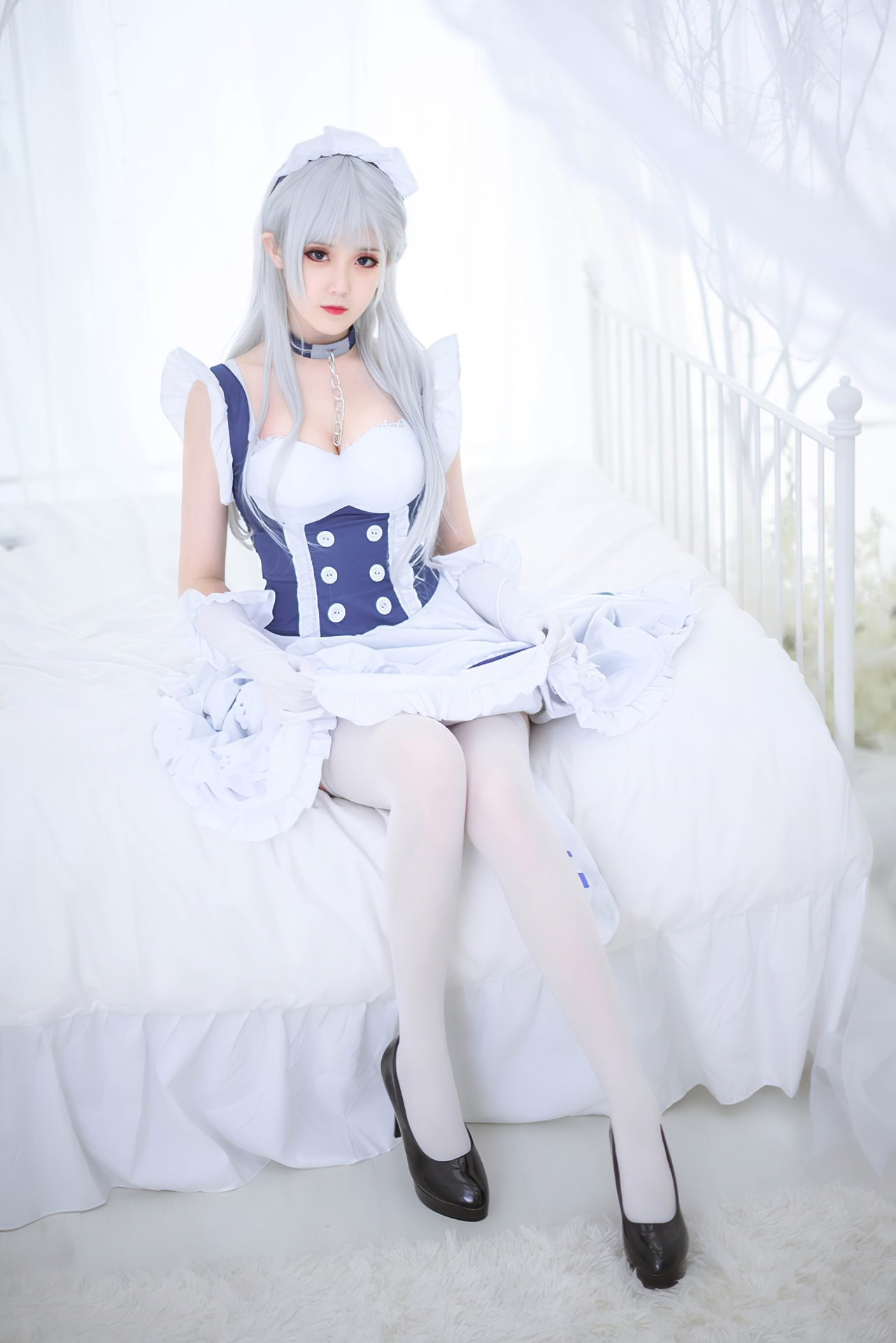 秋楚楚 唯美清新美少女贝尔法斯特女仆Cosplay 气质妹子女仆装白色丝袜美腿写真