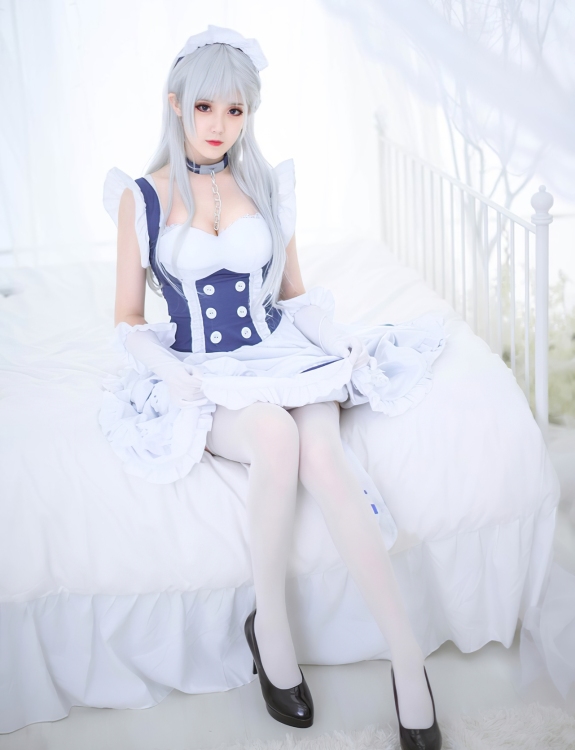 秋楚楚 唯美清新美少女贝尔法斯特女仆Cosplay 气质妹子女仆装白色丝袜美腿写真