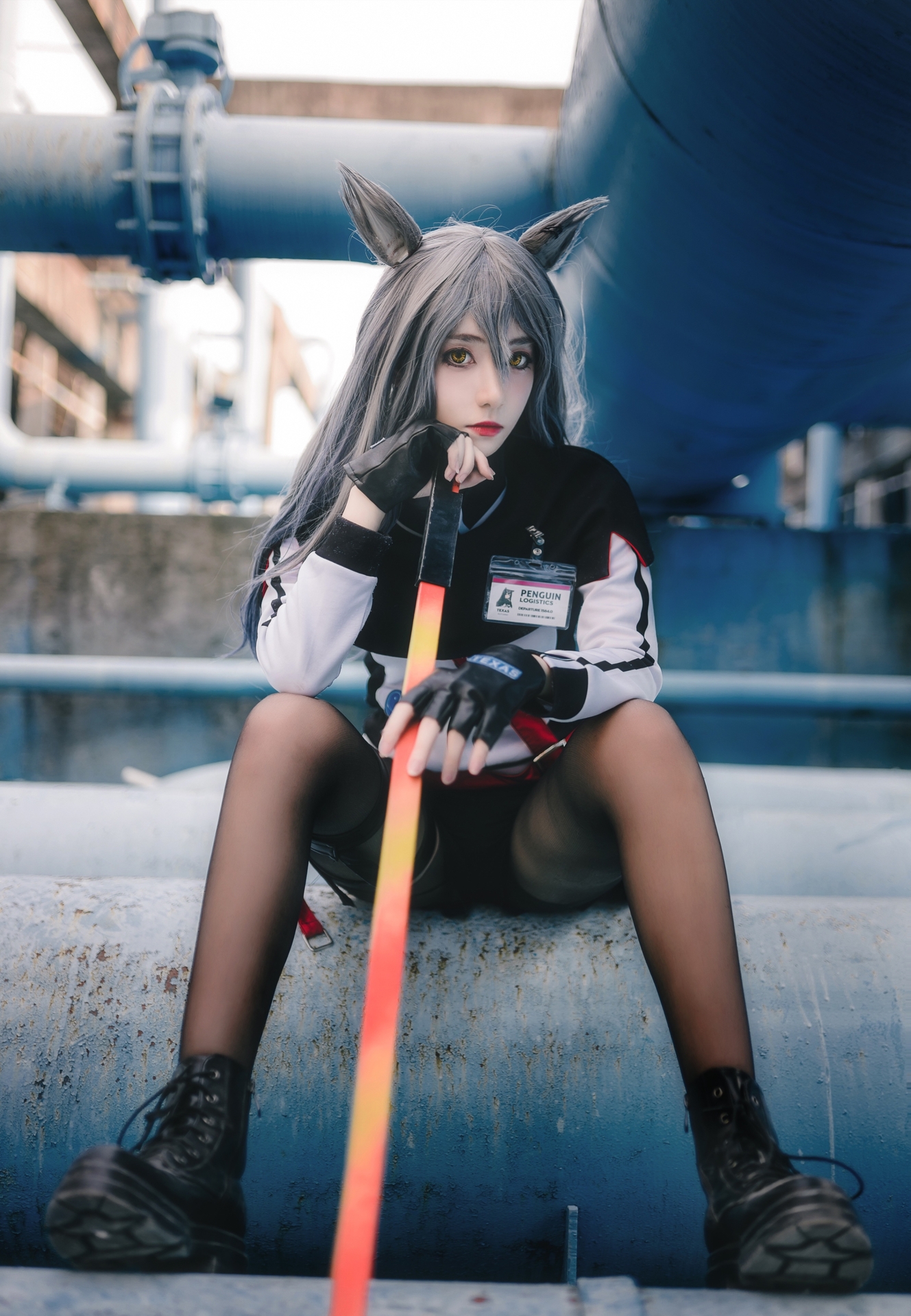 南桃Momoko唯美清新美少女得克萨斯常服Cosplay 气质妹子银发耳朵黑色丝袜宅男女神美腿控