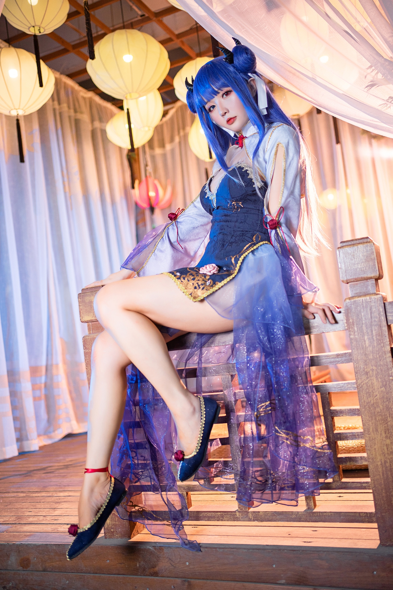 星之迟迟唯美清新美少女伊吹Cosplay 气质妹子古风紫纱旗袍写真照