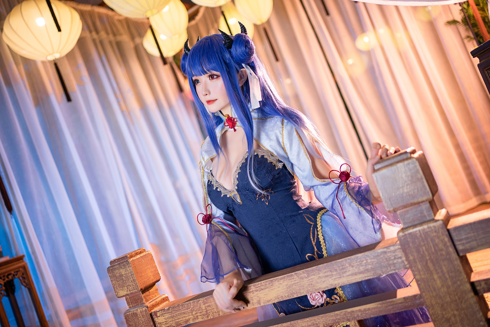 星之迟迟唯美清新美少女伊吹Cosplay 气质妹子古风紫纱旗袍写真照