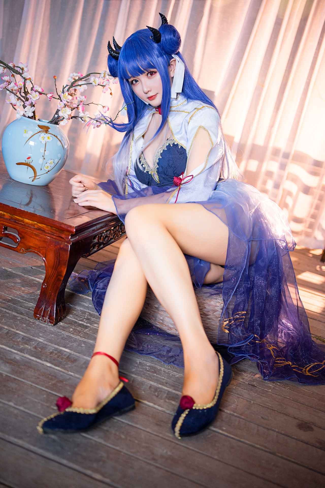 星之迟迟唯美清新美少女伊吹Cosplay 气质妹子古风紫纱旗袍写真照