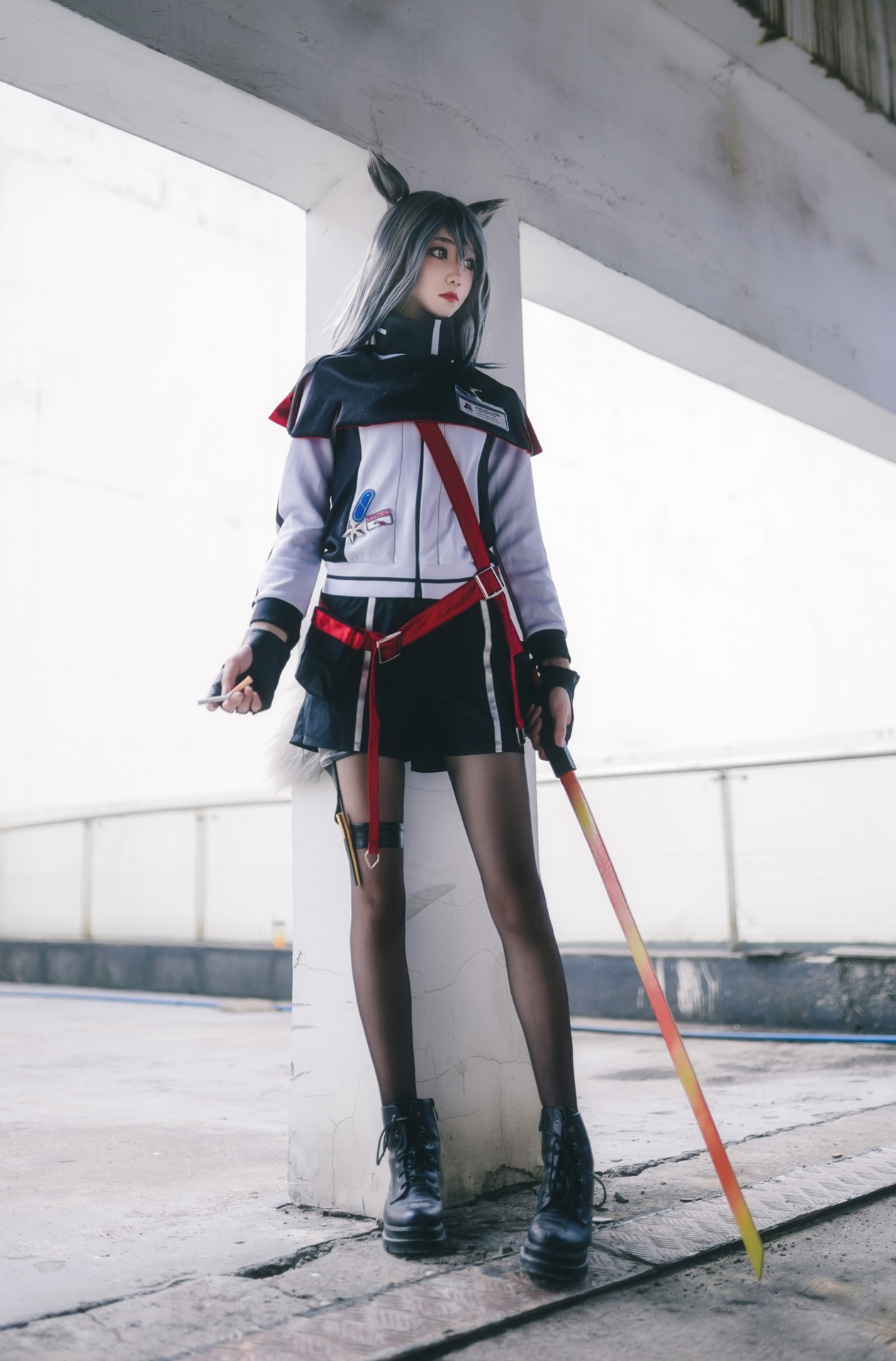 南桃Momoko唯美清新美少女得克萨斯常服Cosplay 气质妹子银发耳朵黑色丝袜宅男女神美腿控