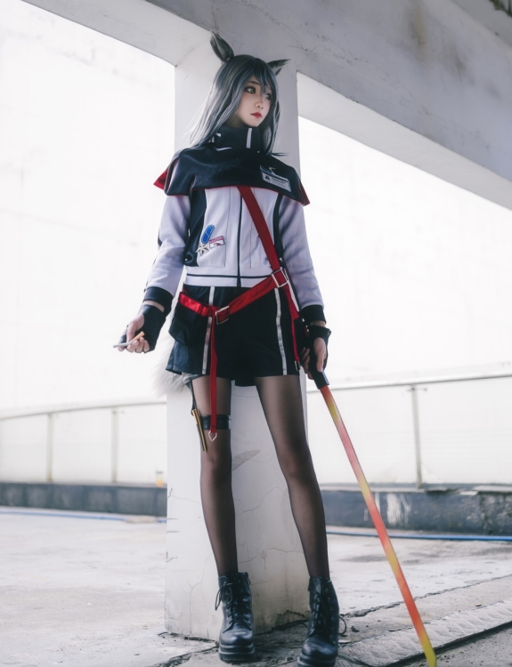 南桃Momoko唯美清新美少女得克萨斯常服Cosplay 气质妹子银发耳朵黑色丝袜宅男女神美腿控