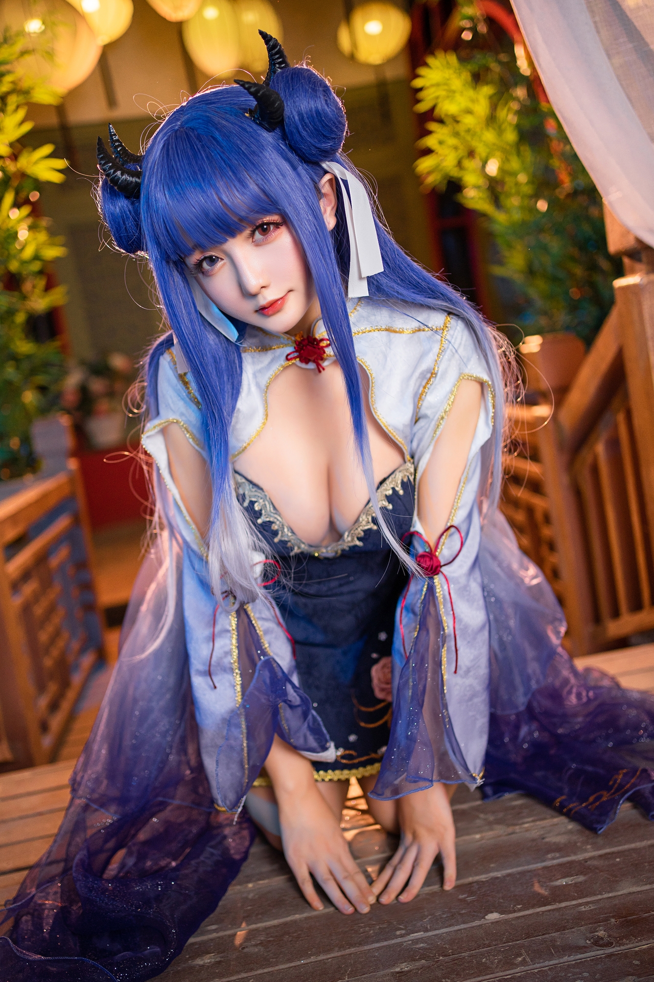 星之迟迟唯美清新美少女伊吹Cosplay 气质妹子古风紫纱旗袍写真照