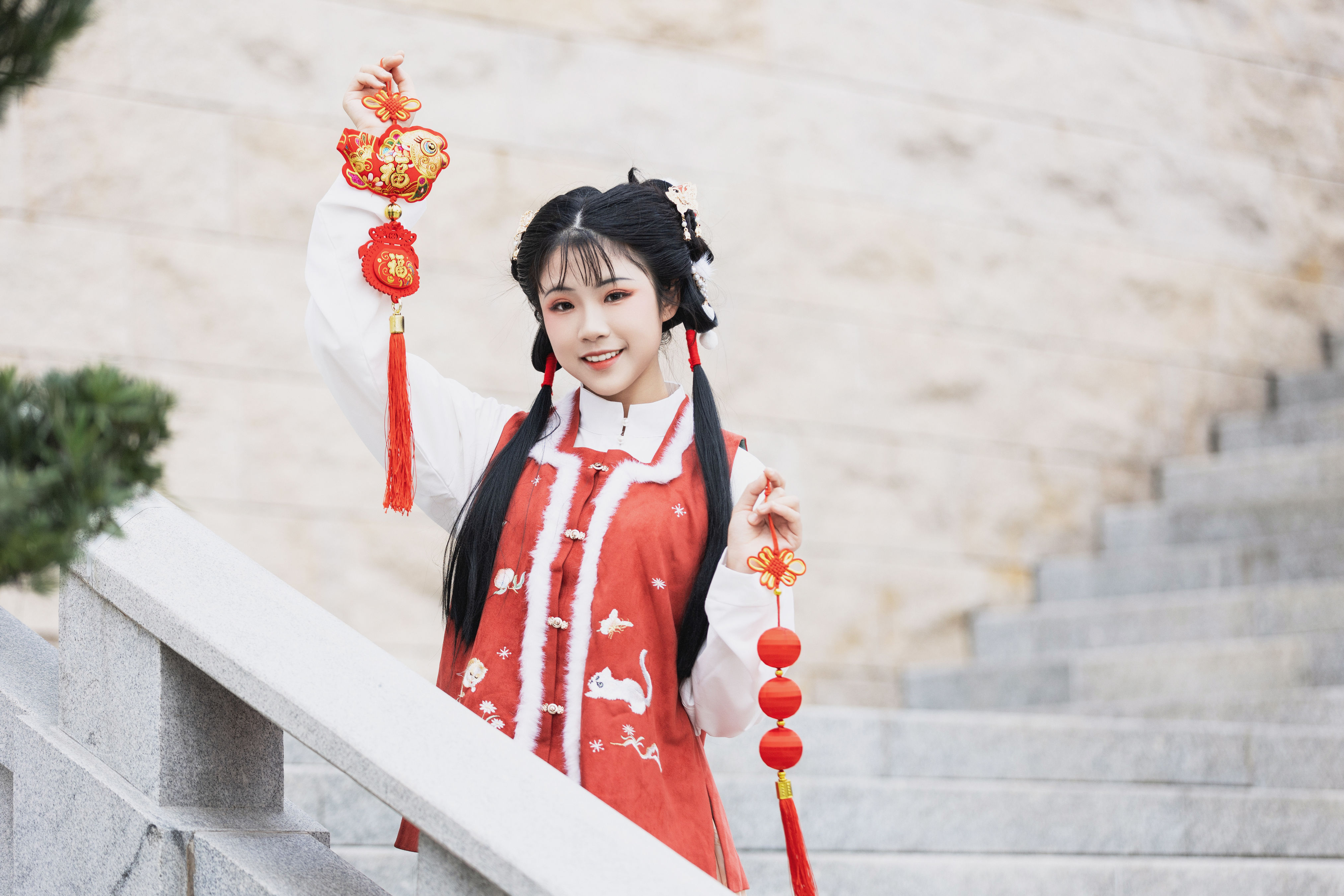 年 美好 中国风 古装 红色 春节 少女