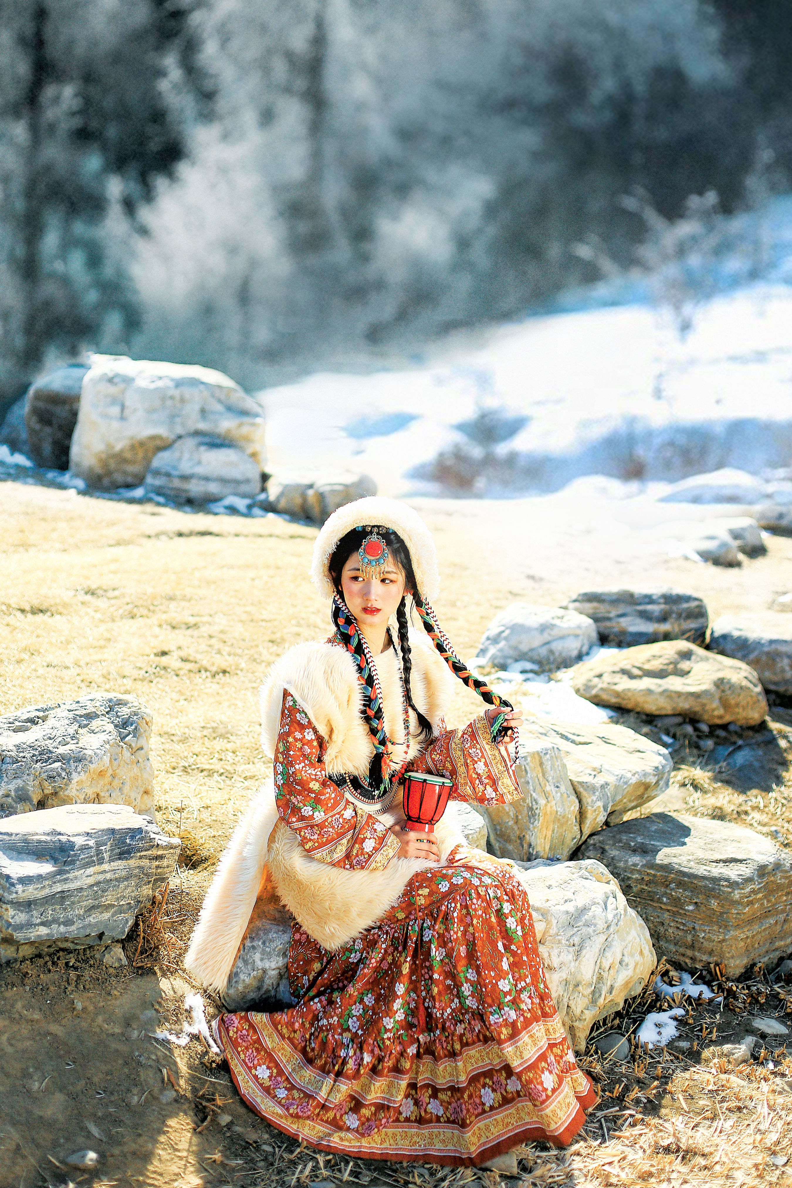 格桑花 精美 雪景 冬天 民族风 西藏美女