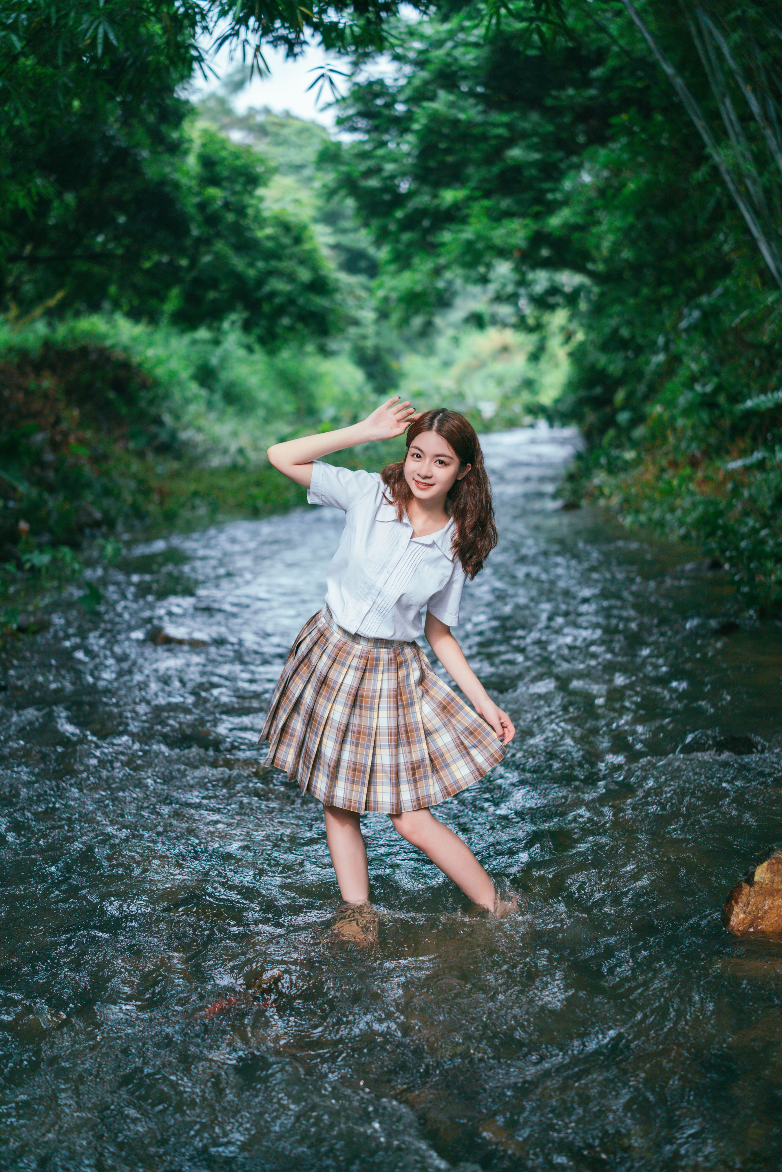 夏日JK，清凉潺潺 夏天 JK 女生 写真 森系 湿身 山林