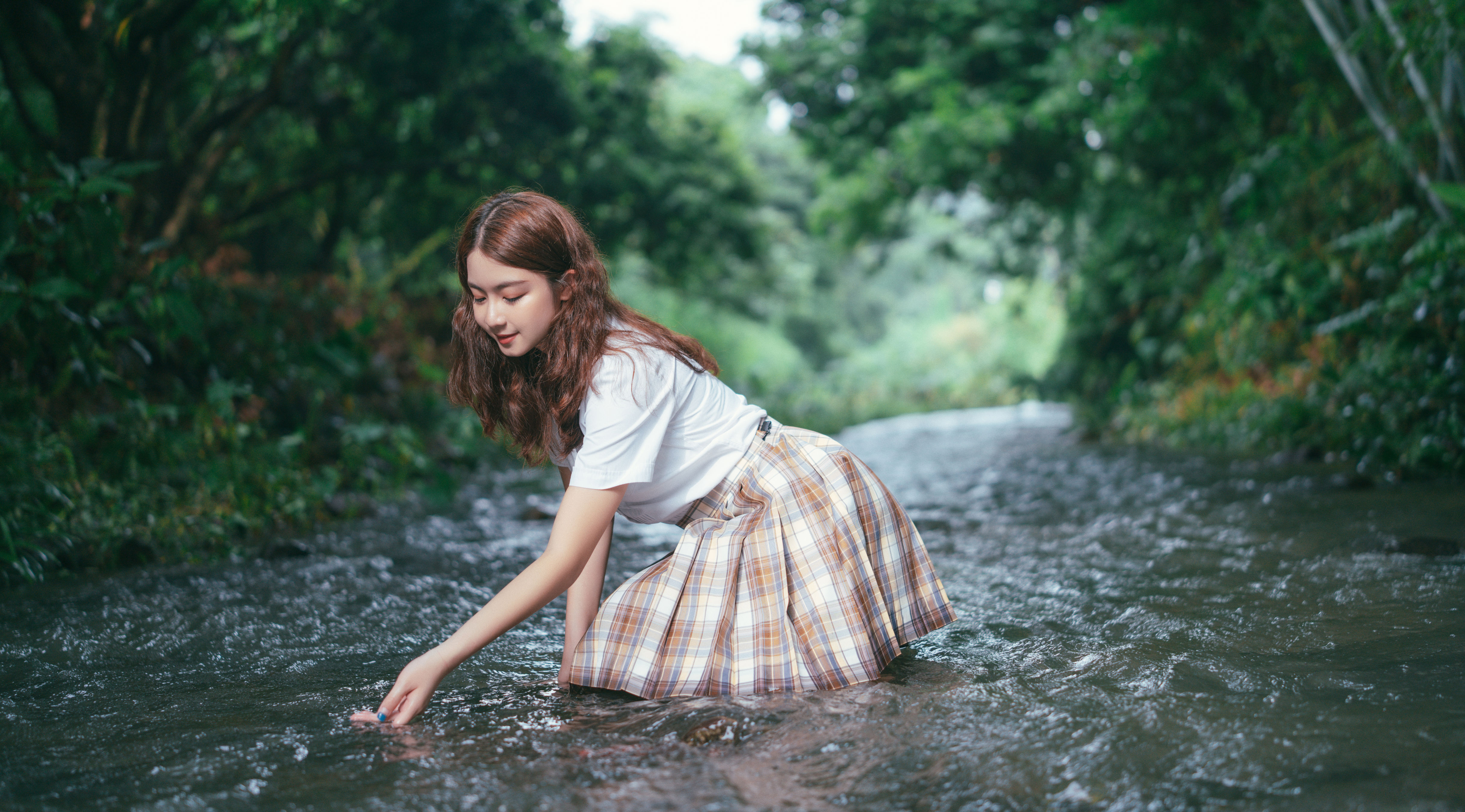 夏日JK，清凉潺潺 夏天 JK 女生 写真 森系 湿身 山林