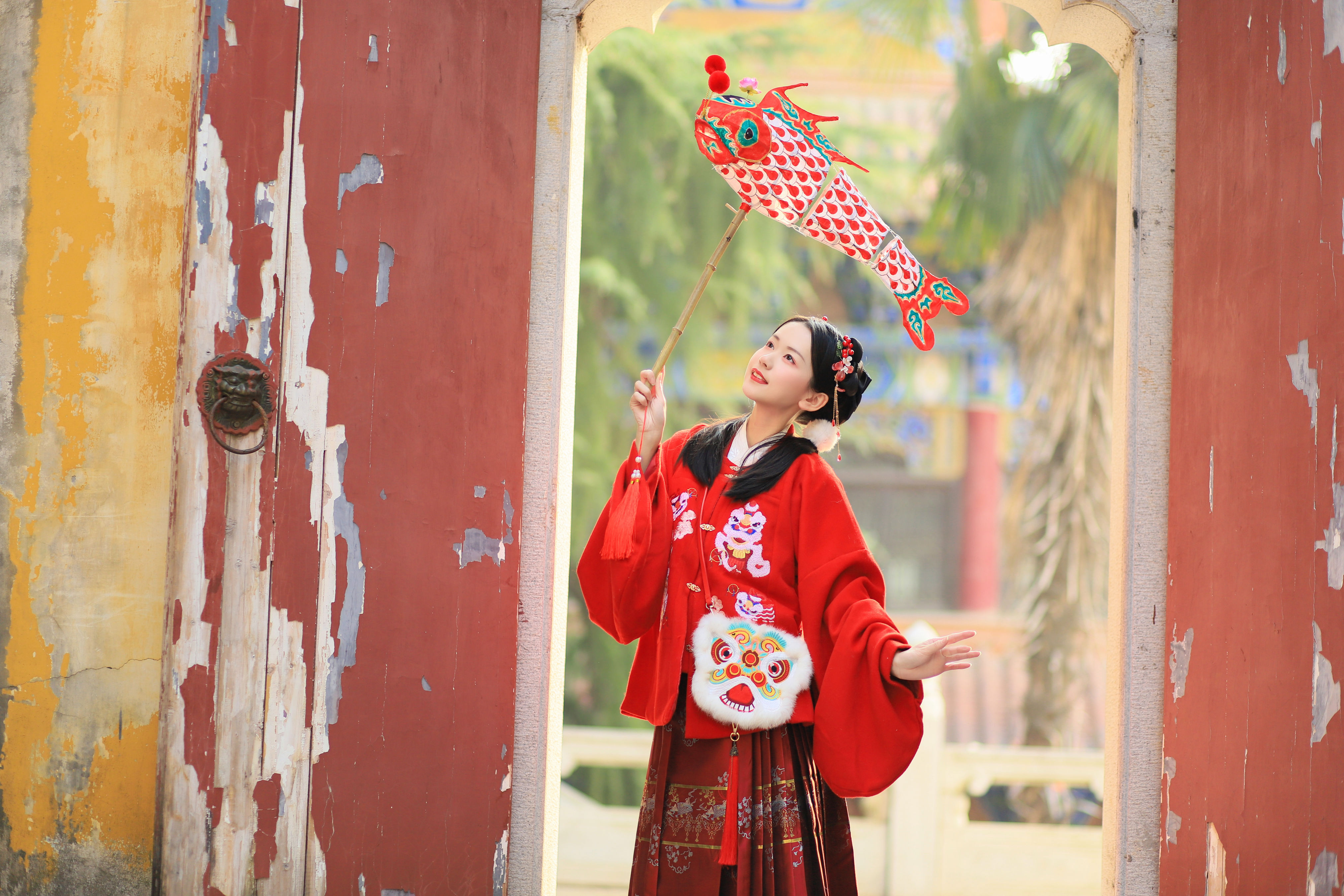 祈愿少女 古装 可爱 少女 红色 节日