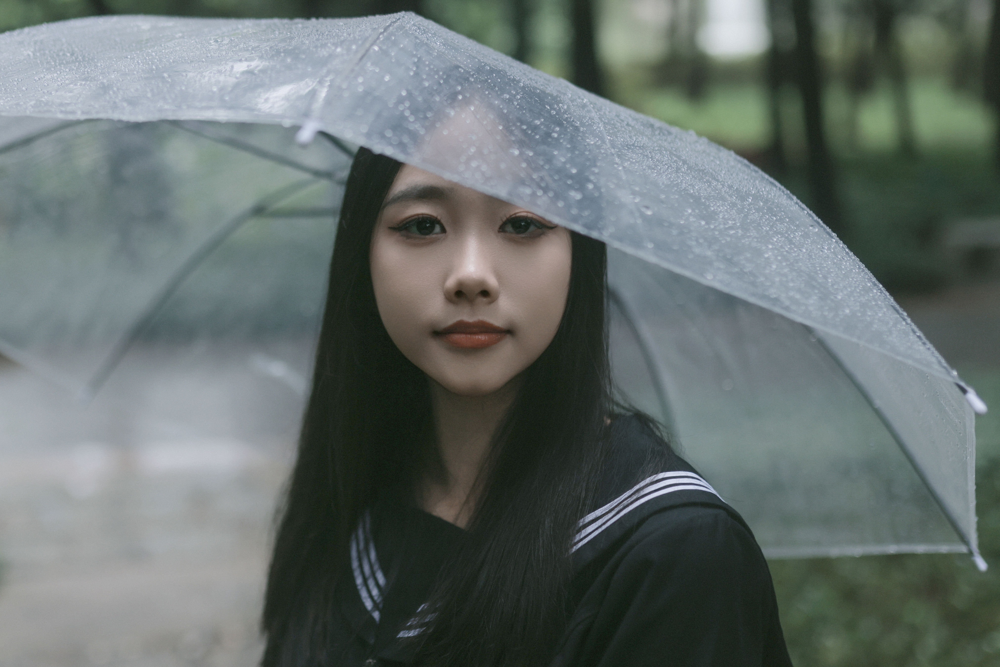 下雨天 森系 JK 女孩 绿色 下雨天