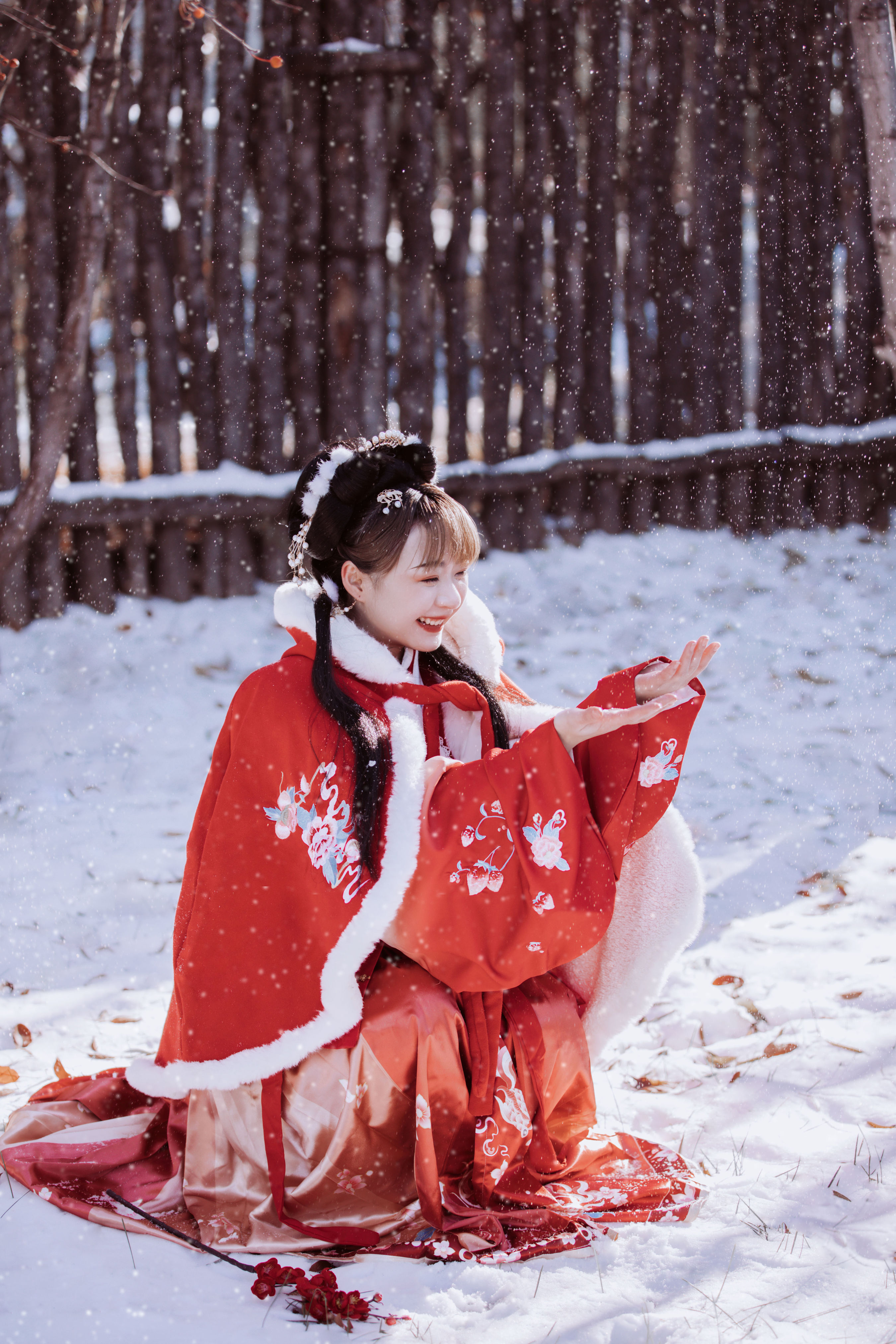 千山暮雪 只影向谁去 红色 冬天 雪景 古装 意境