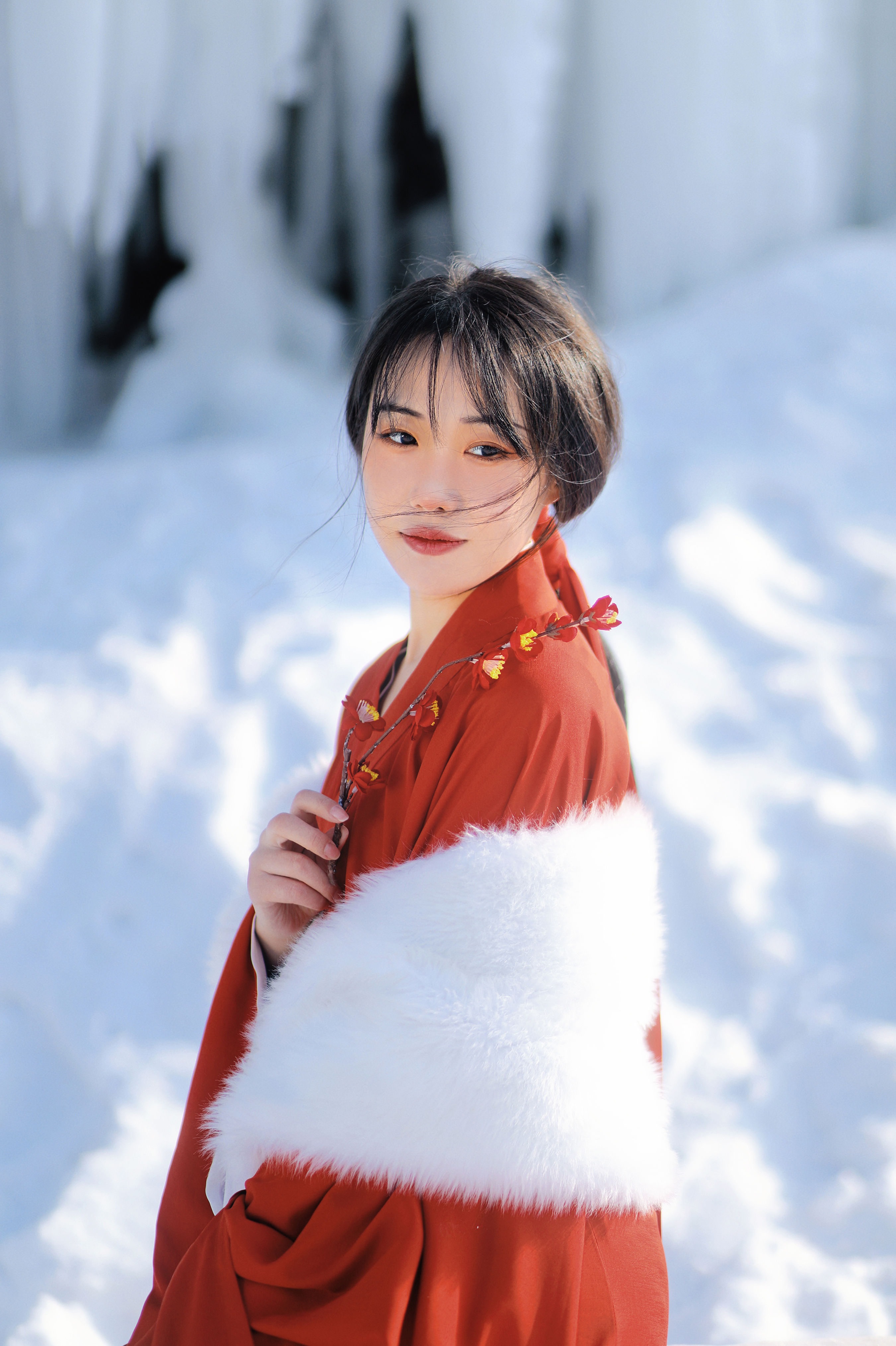 红梅白雪知 冬天 雪景 美人 红色 梅花