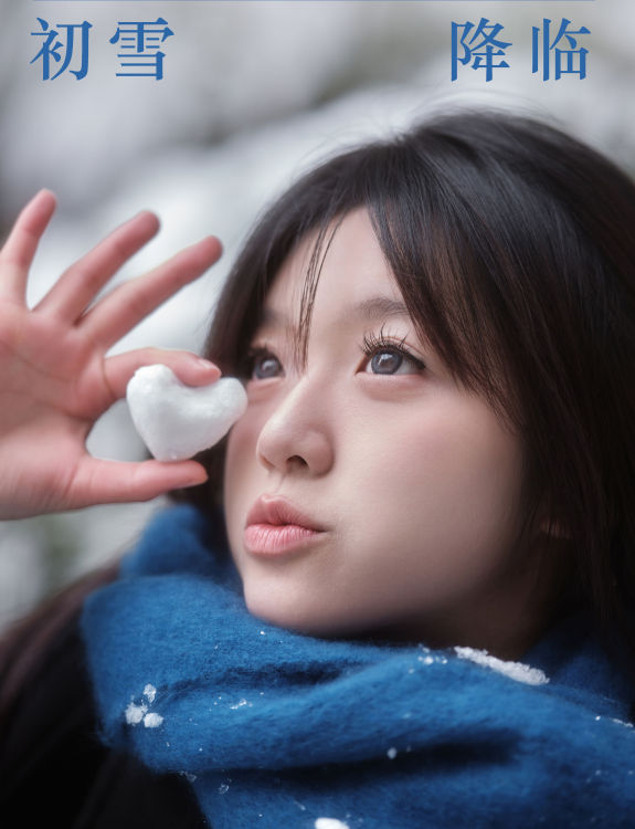 初雪降临 冬天 雪景 女生 黑长直 清纯