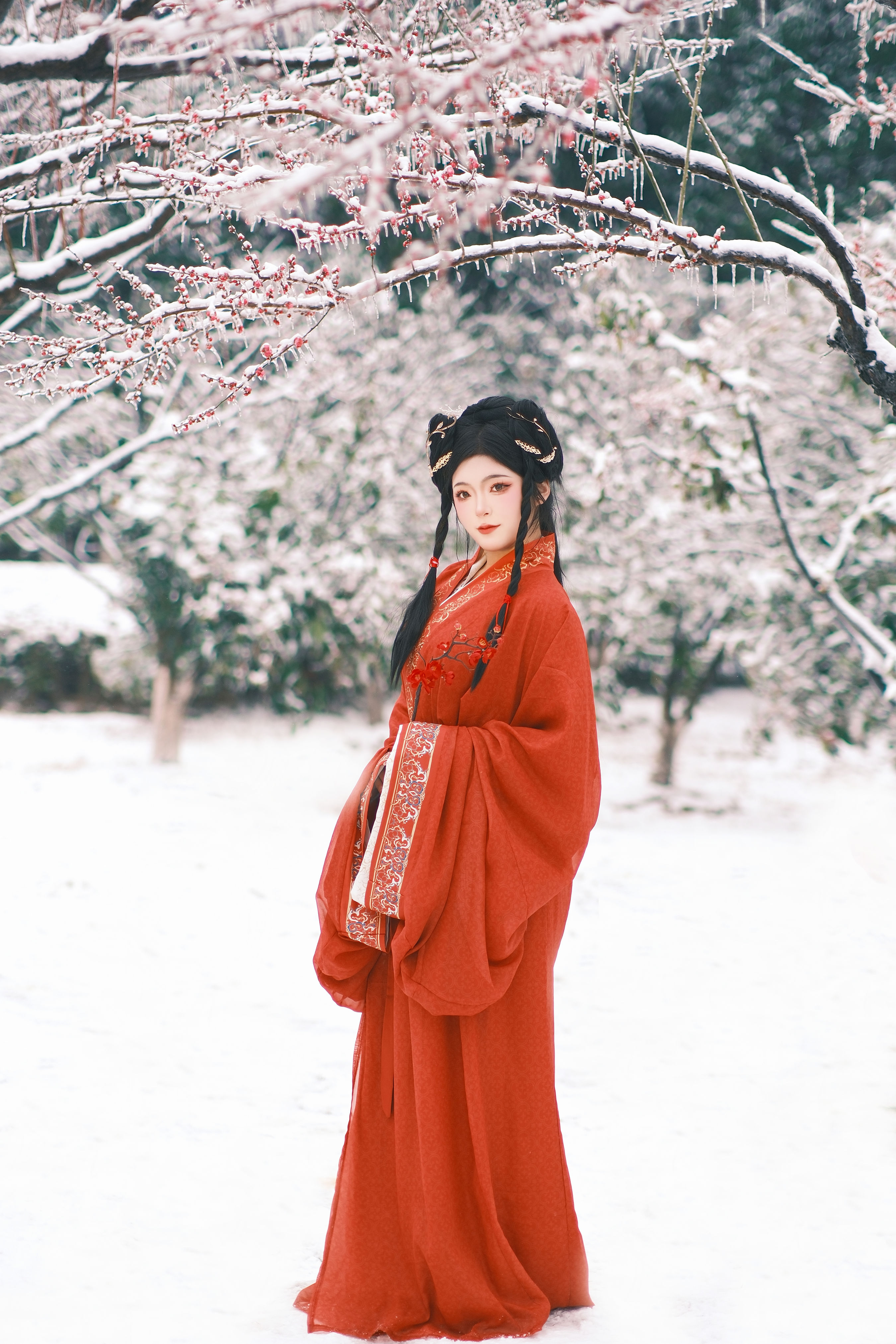 妲己 古风 红色 雪景 冬天 妖姬